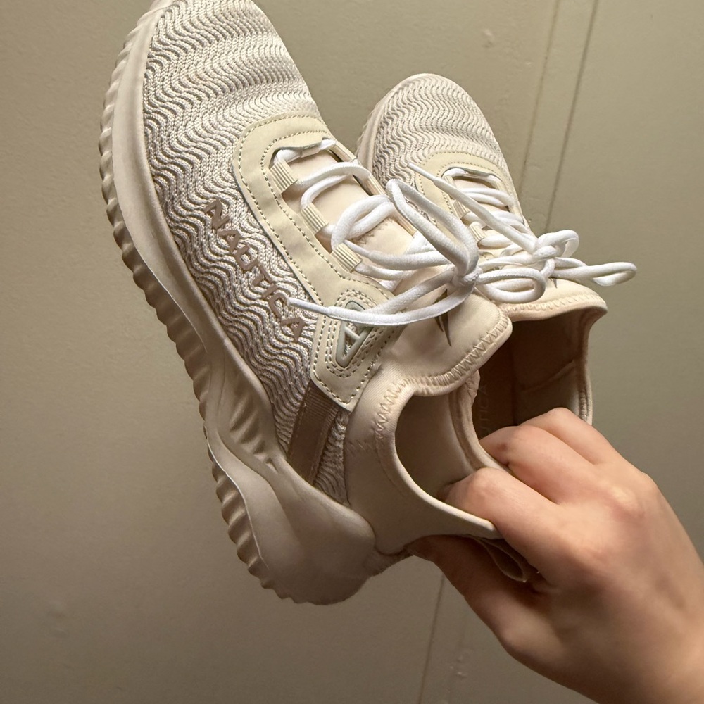 Women's Cream Knit Lace-Up Sneaker